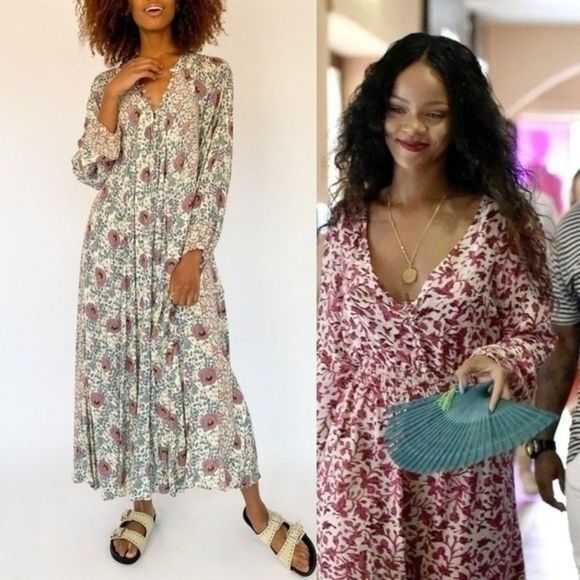 Natalie Martin x GOOP Fiore Silk Vintage Flowers Midi Dress worn by Rihanna - Picture 2 of 16